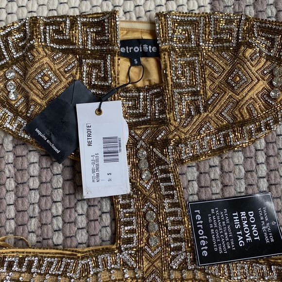 NWT Retrofête Norma Embellished Mini Cutout Dress in Gold Size Small - Picture 7 of 13